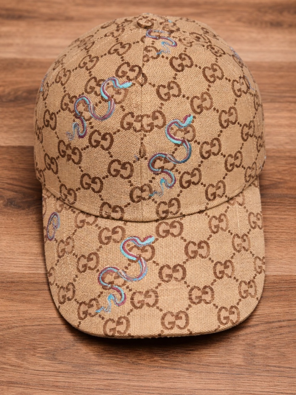 Gucci GG Supreme Snake Print Canvas Baseball Hat - Size M